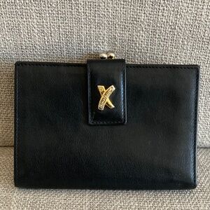 Paloma Picasso Black Leather Wallet with Gold X Accent